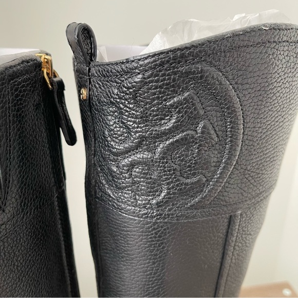 Tory Burch Marlene Riding Boots Tumbled Leather Black Size 9 NEW - Picture 11 of 14